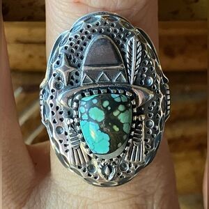 Natural Blue Moon Turquoise Sterling Silver Cowboy Ring Size 8